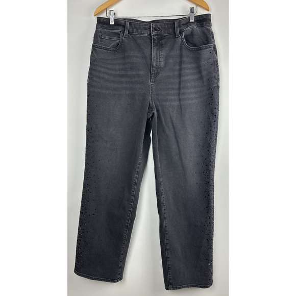 Talbots Embellished High Waist Relaxed Jeans Black Rhinestone Crystal Size 14 - Picture 15 of 16